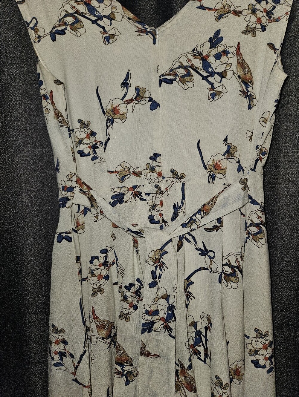 LA Soul Floral V-Neck Belted Midi Dress with vintage bird and flower print